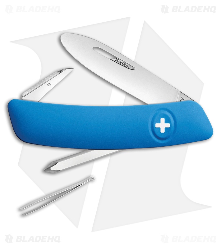 Swiza J02 Junior Button Lock Swiss Pocket Knife Blue (2.75" Satin)
