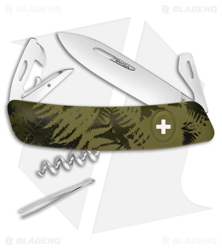 Swiza C03 Button Lock Traditional Swiss Pocket Knife 2.75" Green Camo