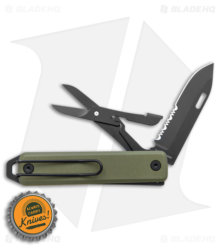 The James Brand The Ellis Lockback Knife & Tool w/Scissors OD Green (2.75" Blk)