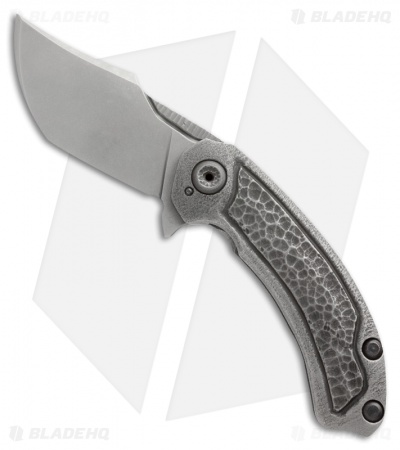 TuffKnives Custom Tanic Flipper Knife Titanium - Crater Sculpted