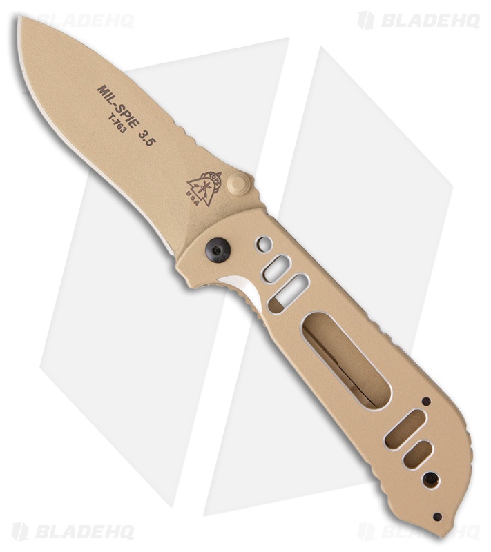 TOPS Knives Mil-Spie 3.5 Folding Knife Coyote Tan Aluminum (3.5" Tan) 