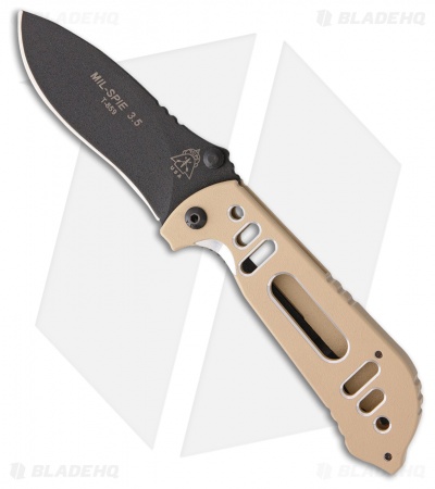 TOPS Knives Mil-Spie 3.5 Folding Knife Coyote Tan Aluminum (3.5" Black) 