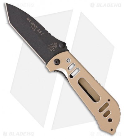 TOPS Knives Mil-Spie 3.5 Tanto Folding Knife Coyote Tan Aluminum (3.5" Black) 