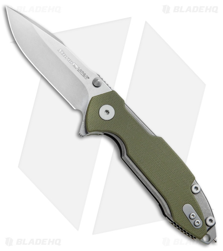 Viper Hinderer Storm Titanium Liner Lock Knife Green G10 (3" Stonewash