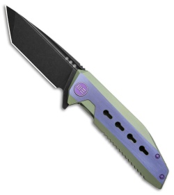 WE Knife Co. 602B Tanto Frame Lock Knife Blue/Green Titanium (3.6" Black SW) 