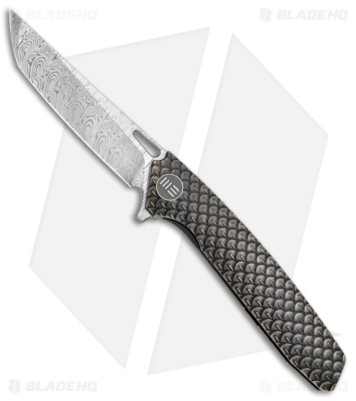 WE Knife Co. 604DST Tanto Frame Lock Knife Bronze Ti (3.8" Damascus)