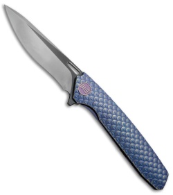 WE Knife Co. 604M Frame Lock Knife Blue Titanium (3.8" Black, Satin) 