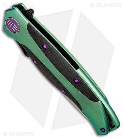 WE Knife Co. 606CFB Frame Lock Knife CF/Green Ti (3.5" Two-Tone)