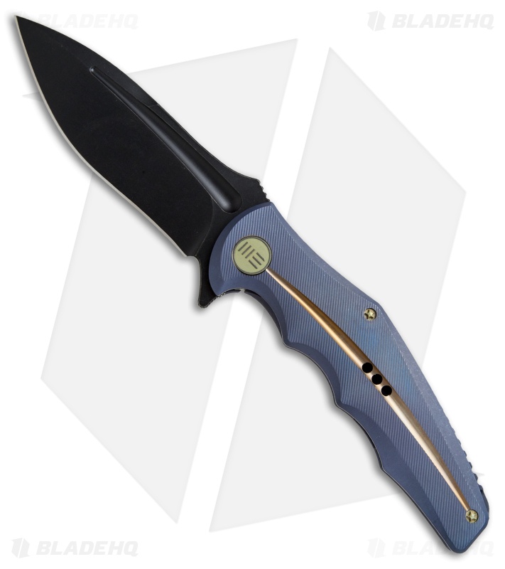 WE Knife Co. 608 Drop Point Frame Lock Knife Blue Titanium (4" Black SW)