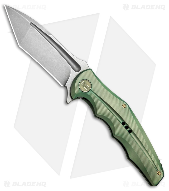 WE Knife Co. 608B Tanto Frame Lock Knife Green Titanium (4" Stonewash)