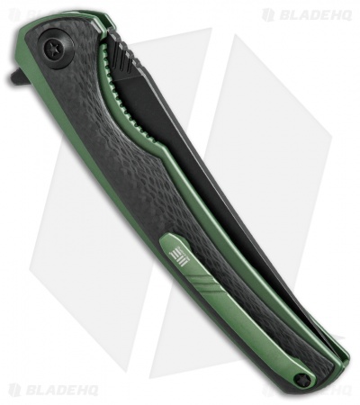 WE Knife Co. 704CF-H Liner Lock Knife CF/Green Ti (3.6" Black Stonewash)