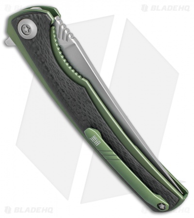 WE Knife Co. 704CF-C Liner Lock Knife Carbon Fiber/Green Ti (3.6" Hand Rubbed)