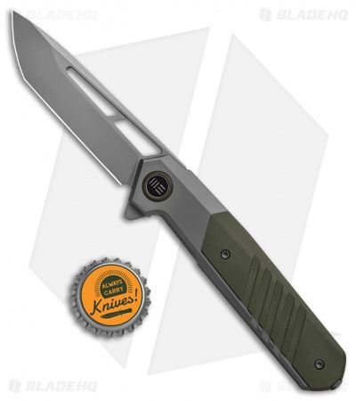 WE Knife Co. Arsenal Frame Lock Knife Gray Titanium/Green G-10 (3.5" Stonewash)