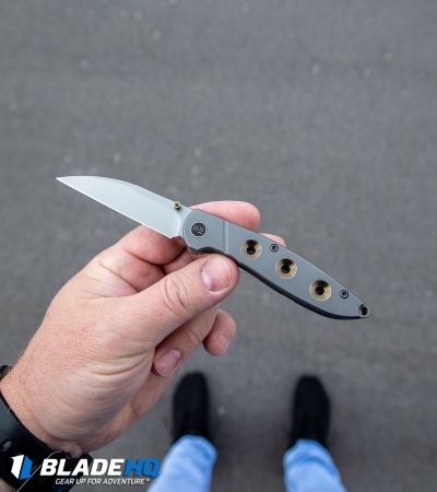 WE Knife Co. Schism Frame Lock Knife Gold Holes  (2.8" Stonewash) 908A