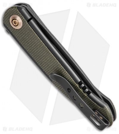 WE Knife Co. Smooth Sentinel Frame Lock Knife Black Ti/Green Micarta (3" Black)