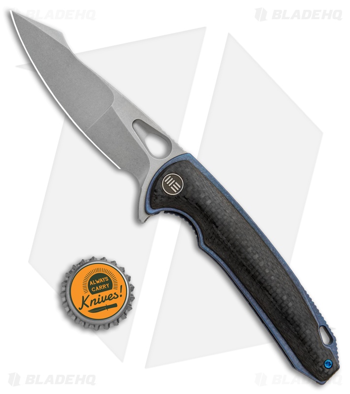 WE Knife Co. Yucha Liner Lock Flipper Knife CF/Blue Ti (3.9" Stonewash) 810A