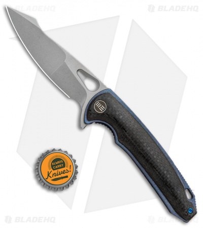 WE Knife Co. Yucha Liner Lock Flipper Knife CF/Blue Ti (3.9" Stonewash) 810A