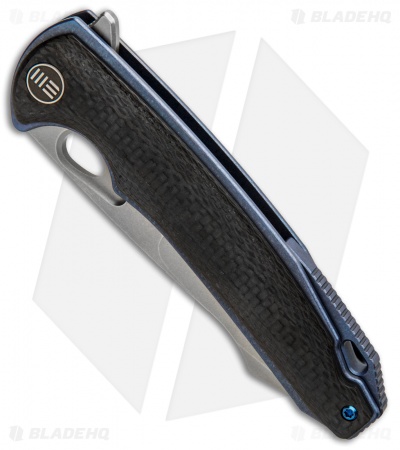 WE Knife Co. Yucha Liner Lock Flipper Knife CF/Blue Ti (3.9" Stonewash) 810A