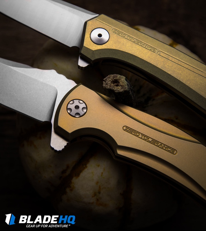 Zero Tolerance 0808GLD Flipper Knife Titanium (3.25" Satin) ZT Blade HQ