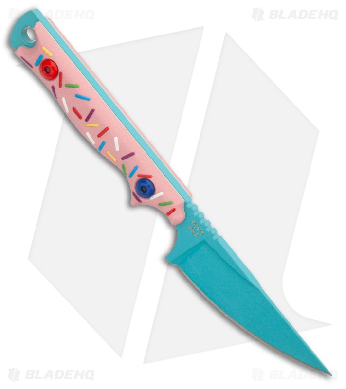 TOPS Knives Dessert Scalpel Neck Knife Pink Sprinkle G-10 (2.4" Blue)