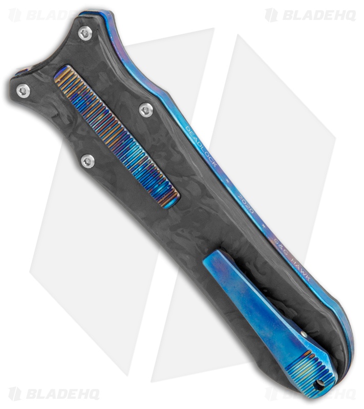 G&G Hawk Custom Deadlock Model A Knife D/A OTF Auto Marble CF/Heat Ti (3.75" BB)