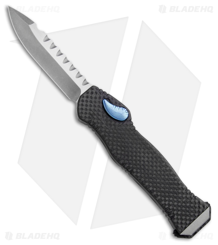 Heretic Knives Hydra OTF Automatic Knife Full Carbon Fiber w/ Blue Ti Cover