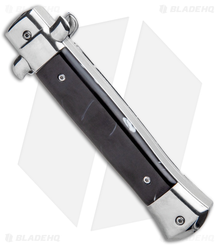 9" Italian Stiletto OTF Automatic Knife Black Marble (3.8" Satin) w/o clip