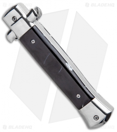 9" Italian Stiletto OTF Automatic Knife Black Marble (3.8" Satin) w/o clip