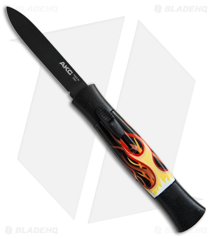 AKC 077 Concord OTF Automatic Knife Flames (3.25" Black Flat)