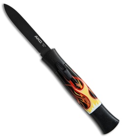 AKC 077 Concord OTF Automatic Knife Flames (3.25" Black Flat)