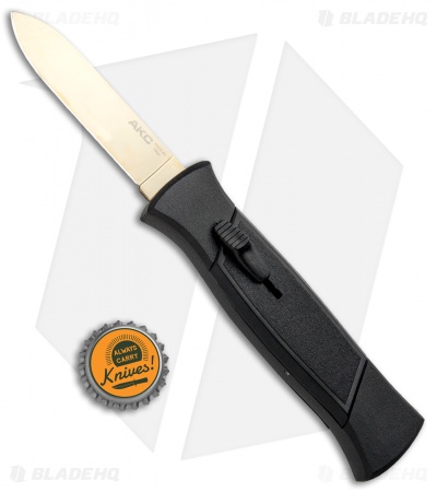 AKC 777 Blackfinger OTF Automatic Knife Black (3.25" Gold Flat)