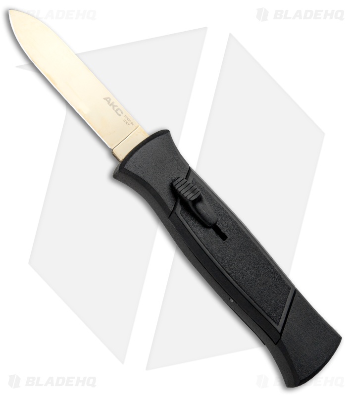 AKC 777 Blackfinger OTF Automatic Knife Black (3.25" Gold Flat)