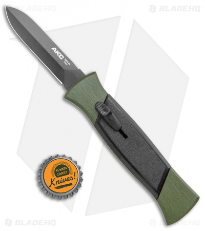 AKC 777 Green Blackfinger Dagger OTF Auto Brushed Aluminum (3.375" Black)