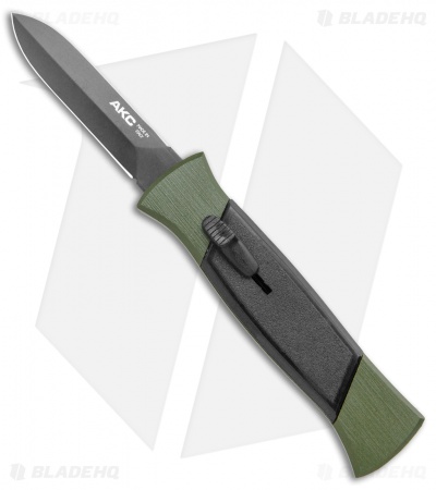 AKC 777 Green Blackfinger Dagger OTF Auto Brushed Aluminum (3.375" Black)