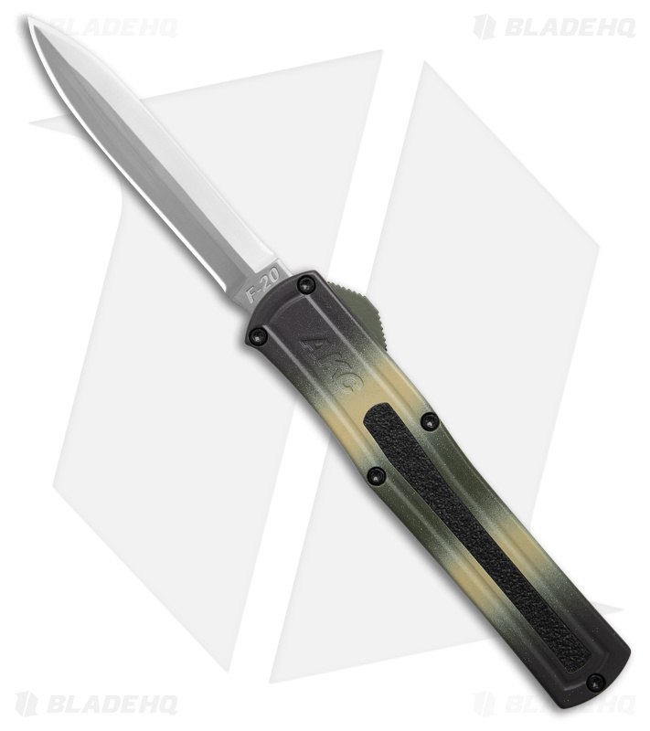 AKC F-20 D/A Dagger OTF Automatic Knife Green Camo Aluminum (3.6" Satin)