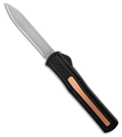 AKC World F-20 D/A Spear Point OTF Knife Black + Copper Inlay (3.6" Satin)