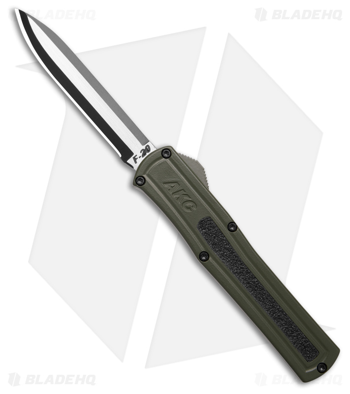 AKC F-20 D/A OTF Automatic Knife OD Green Aluminum (3.6" Two-Tone)