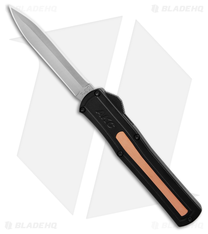 AKC World F-20 D/A Dagger OTF Knife Black + Copper Inlay (3.6" Satin)