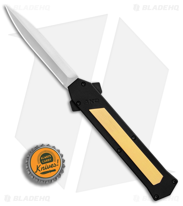AKC F-16 Dagger D/A OTF Automatic Knife Brass (3.3" Satin)