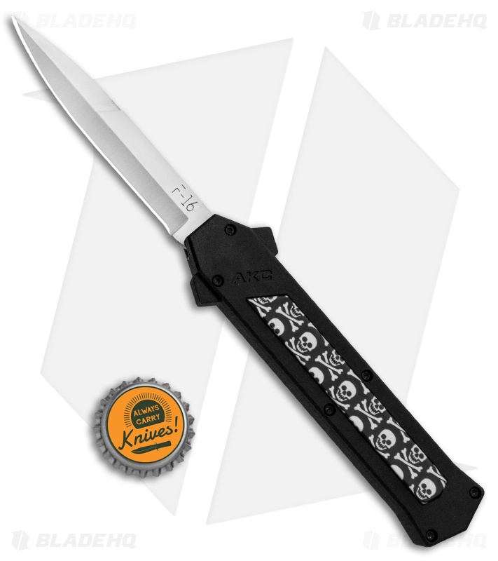 AKC F-16 D/A Bayonet OTF Automatic Knife Skulls (3.3" Satin)