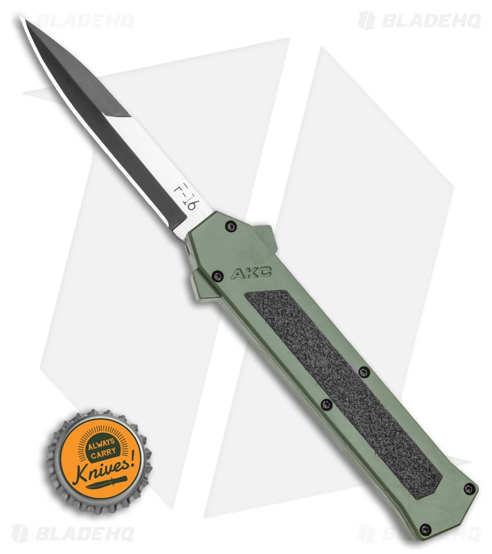 AKC F-16 D/A Bayonet OTF Automatic Knife OD Green Aluminum (3.3" Two Tone)