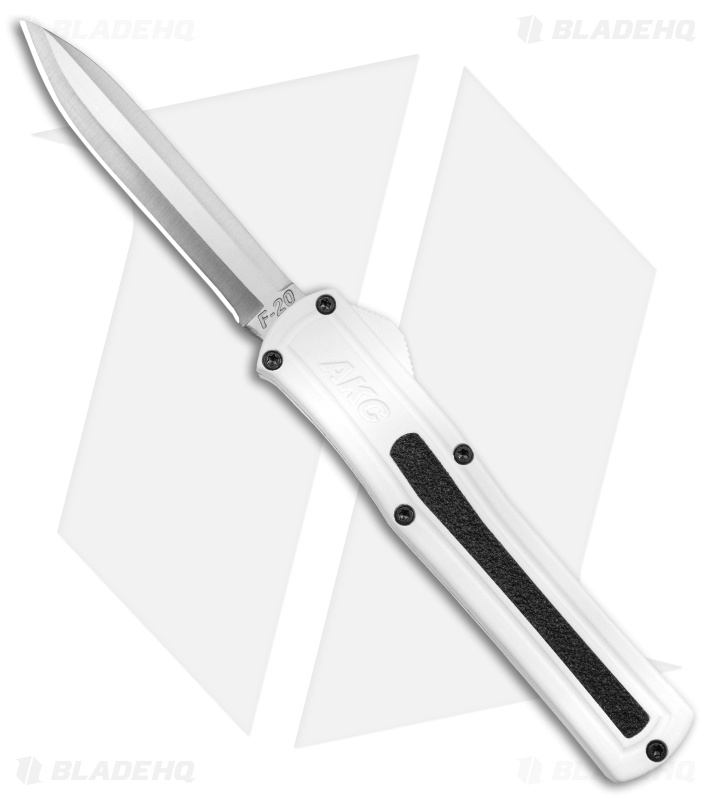AKC F-20 D/A Spear Point OTF Automatic Knife White Aluminum (3.6" Satin)