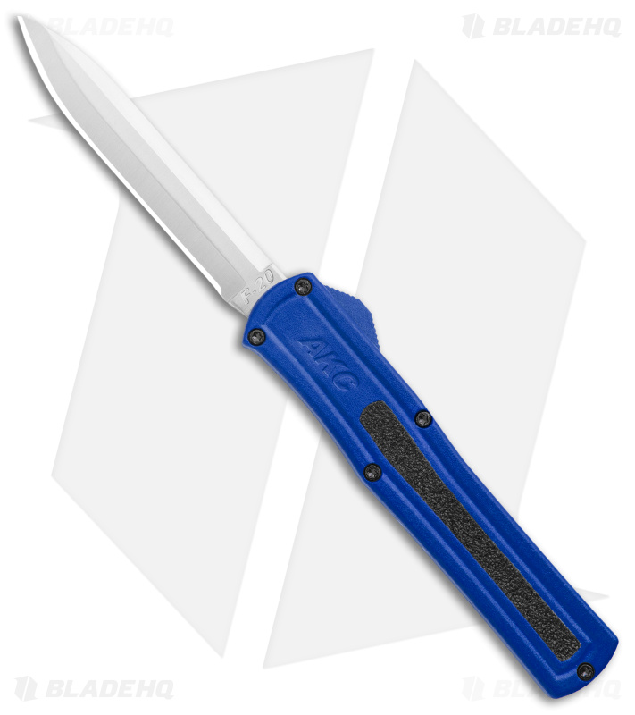 AKC F-20 D/A Spear Point OTF Automatic Knife Blue Aluminum (3.6" Satin)