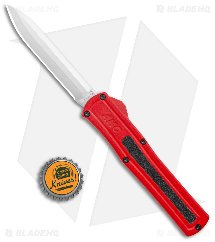 AKC F-20 D/A Dagger OTF Automatic Knife Red Aluminum (3.6" Satin)