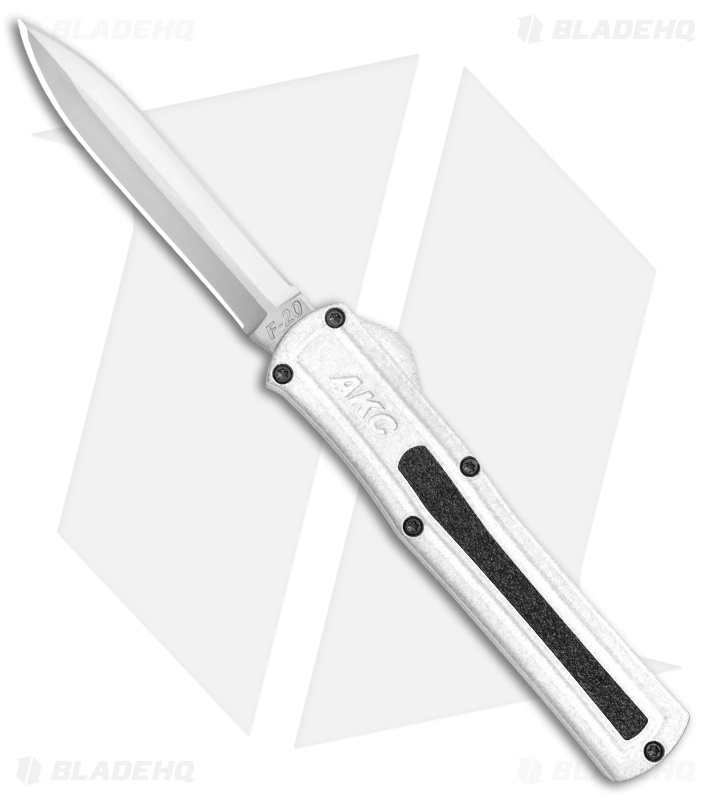 AKC F-20 D/A Dagger OTF Automatic Knife White Aluminum (3.6" Satin)