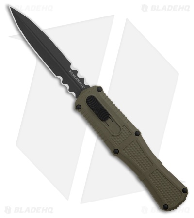 Benchmade Claymore OTF D/A Auto Knife Green Grivory (3.9" Gray Serr) 3370SGY-1