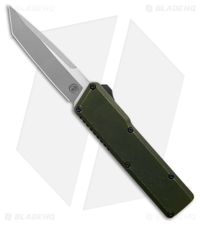 Chaves Dissident OTF Tanto Knife Battleworn OD Green Crosshatch Al(3.7" Two-Tone