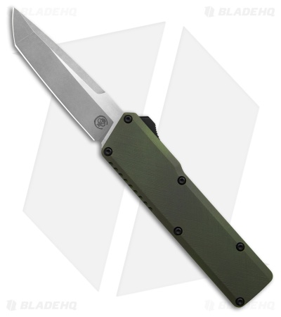 Chaves Dissident OTF Tanto Knife Petrified OD Green Crosshatch Al(3.7" Two-Tone)
