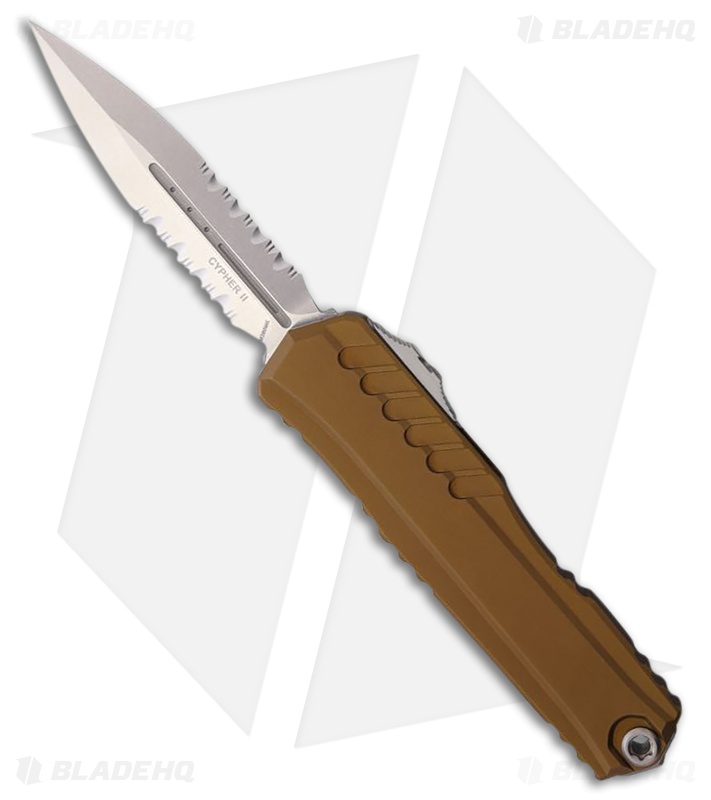 Microtech Cypher II D/E OTF Automatic Knife Tan Aluminum (3.5" Stonewash Serr)