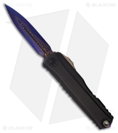 Microtech Cypher II D/E OTF Knife Black Al/Purple Accent (3.5" Blued Coppermai)